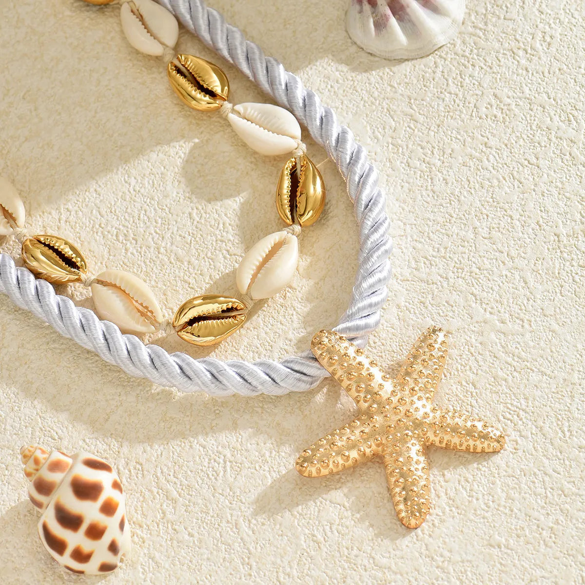 Shell Golden Rope 2-Piece Beaded Shell Starfish Rope Necklace – Let's Forever Thrive