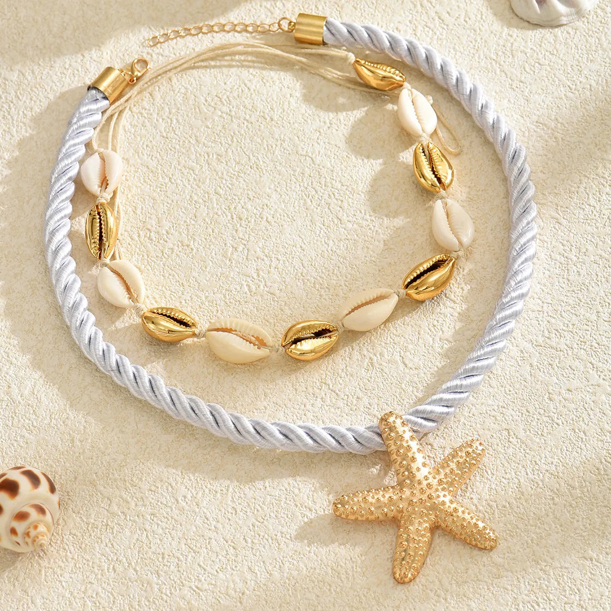 Shell Golden Rope 2-Piece Beaded Shell Starfish Rope Necklace – Let's Forever Thrive